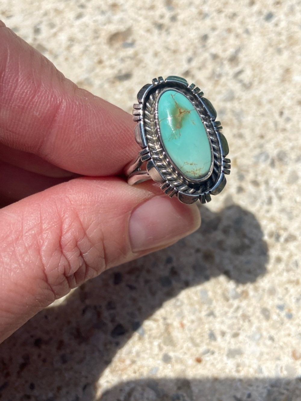 Sterling Silver Turquoise Oval Statement Ring - Light Blue Green, Navajo/signed - Picture 14 of 15